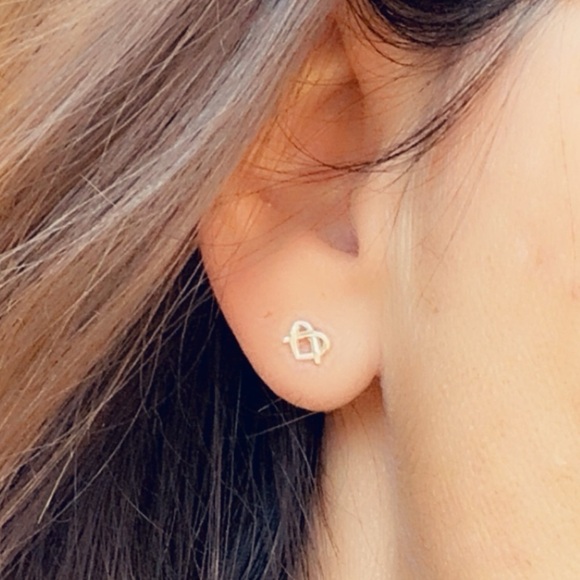 Sterling Silver Pretzel Heart Stud Earrings - Picture 3 of 14